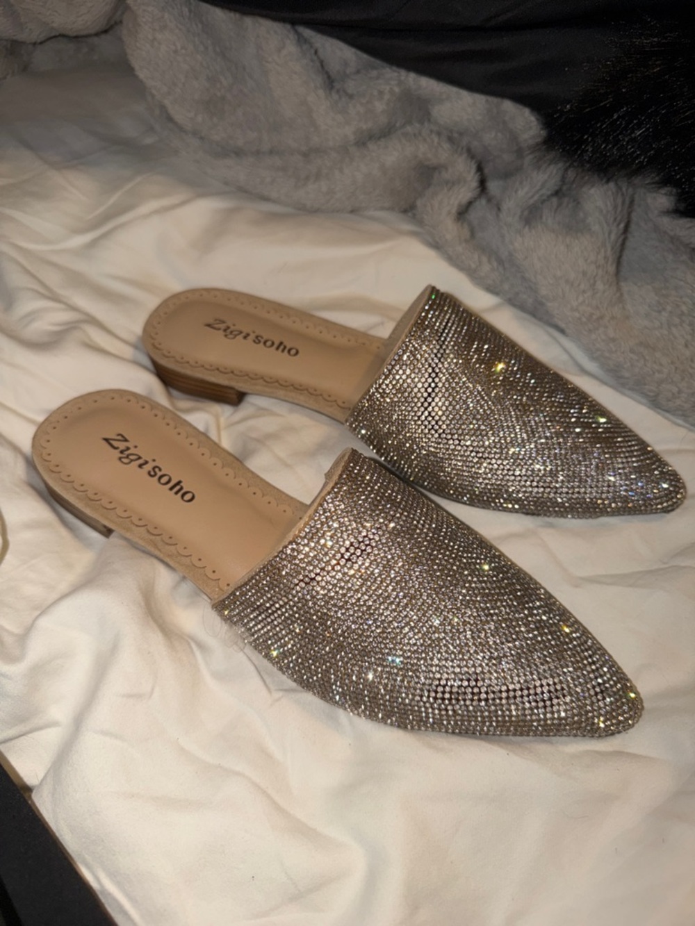 Zigi Soho Rhinestone Pointed Slip-On Mules - Gold